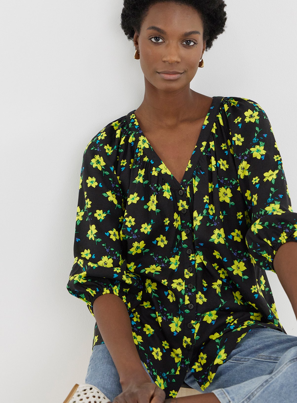 JD WILLIAMS Collarless Button Through Blouse Floral 14 - Image 1 thumbnail